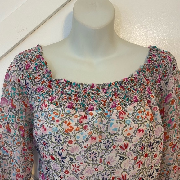 Shoshanna Smocked Off Shoulder Rita Floral Paisley Print Mini Blouson Dress Sz 8 - Picture 6 of 8